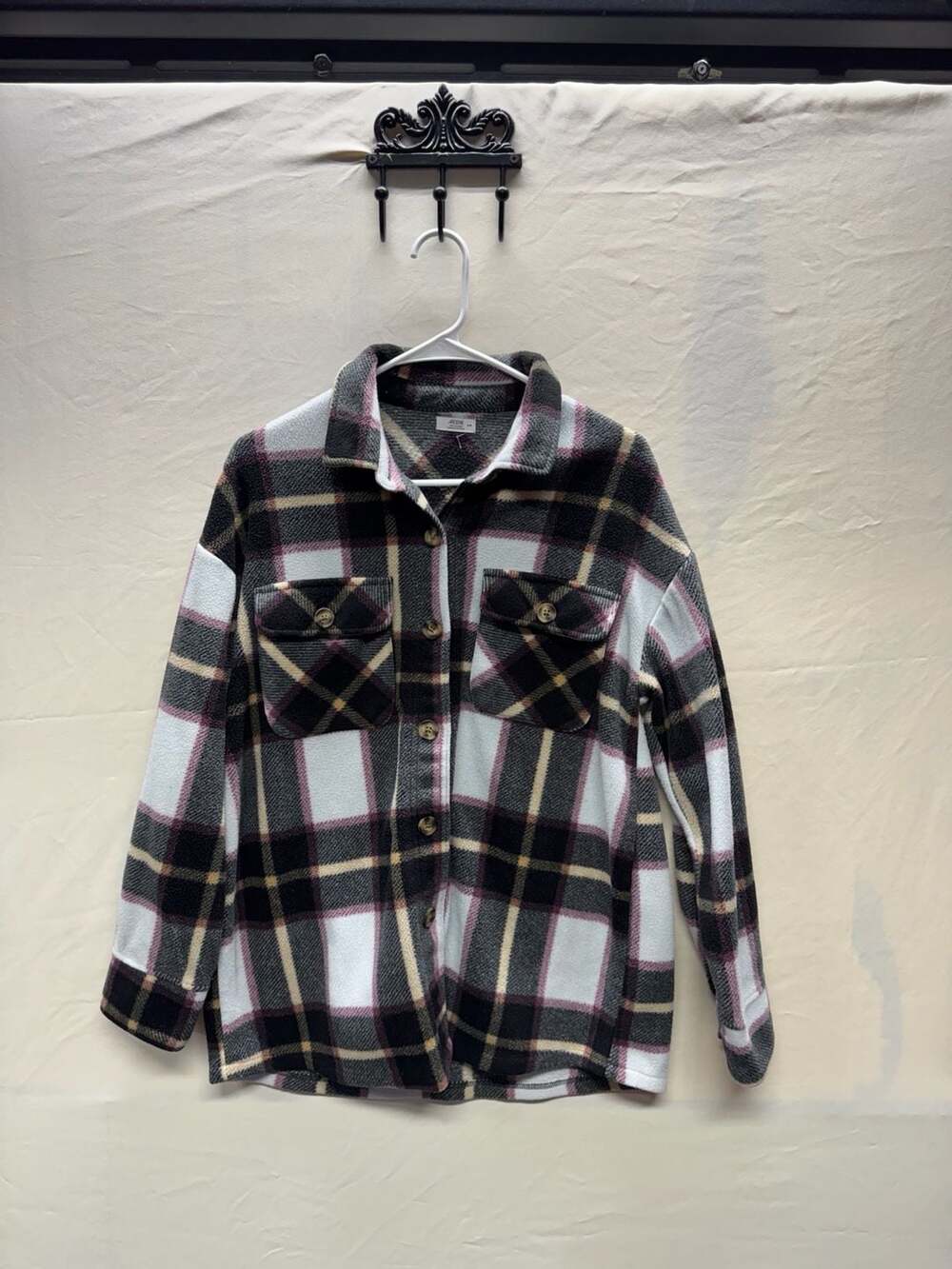 Ardene Plaid Fleece Shacket Size M Multicolor Button Up Shirt Jacket